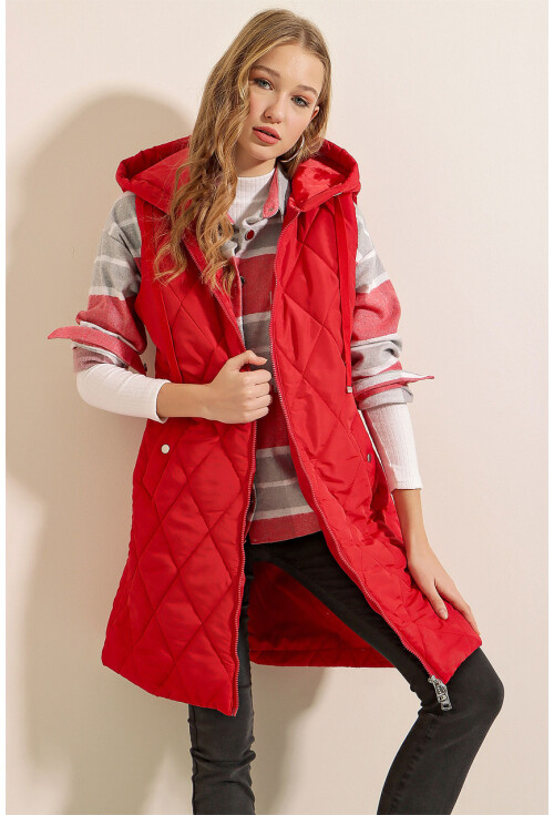 5140 Kapşonlu Uzun Şişme Yelek