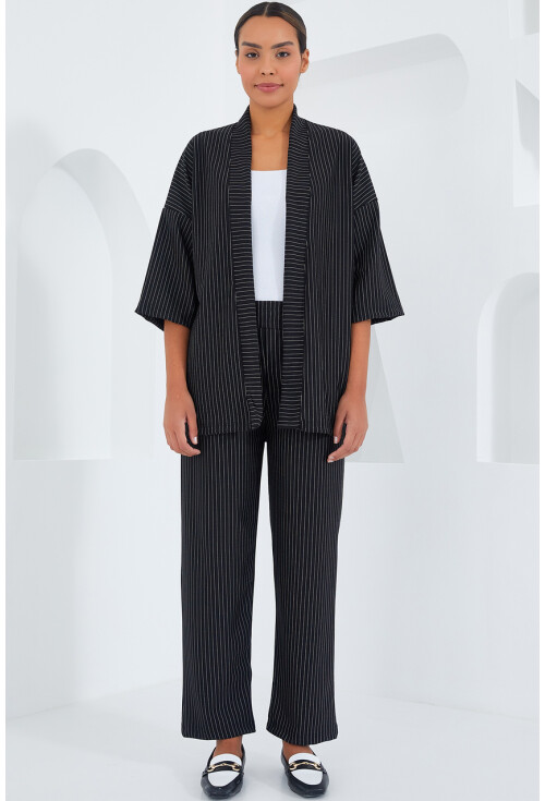 6661 Womens Striped Kimono Two-Piece Set
