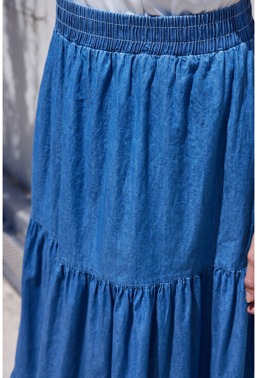 8022 Flounced Long Denim Skirt