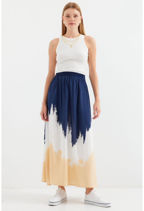 8025 Patterned Long Viscose Skirt