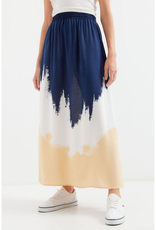 8025 Patterned Long Viscose Skirt