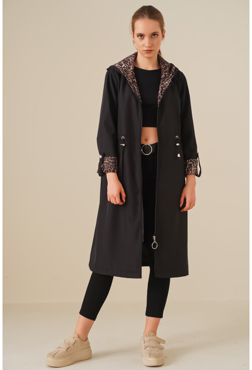 9091 Beli Büzgülü Kapşonlu Trençkot