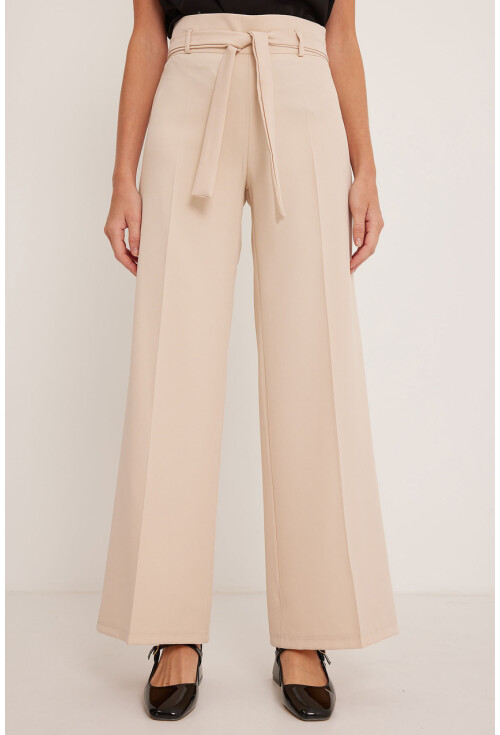 Womens Belted Wide Leg Palazzo Pants 6651