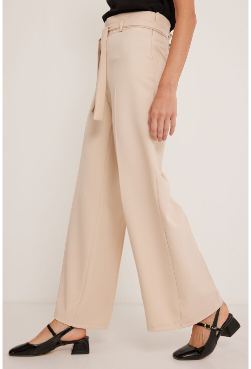 Womens Belted Wide Leg Palazzo Pants 6651