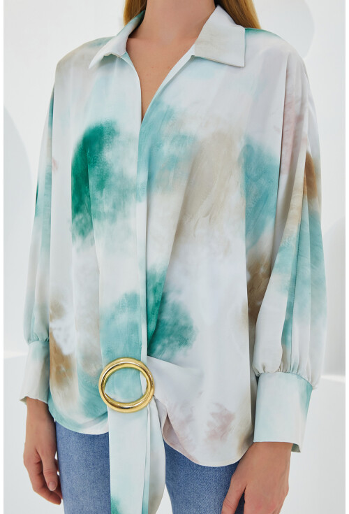 Oversized Draped Satin Shirt 907