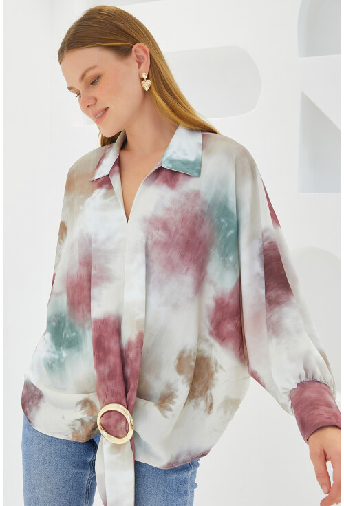 Oversized Draped Satin Shirt 907