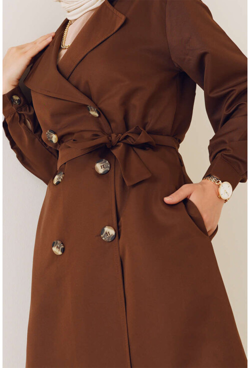 T5853 Double-Breasted Hijab Trench Coat