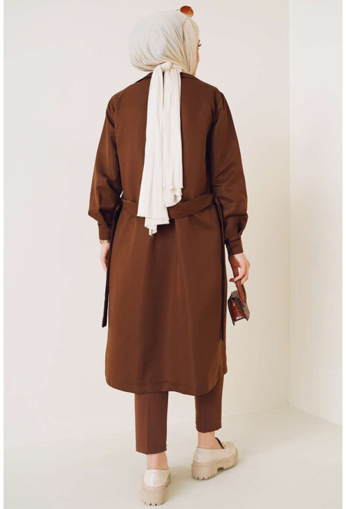 T5853 Double-Breasted Hijab Trench Coat