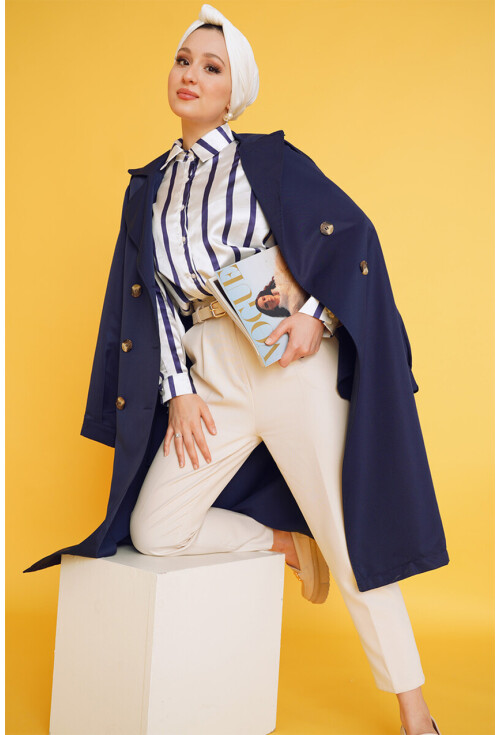 T5853 Double-Breasted Hijab Trench Coat