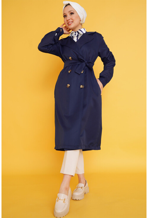 T5853 Double-Breasted Hijab Trench Coat