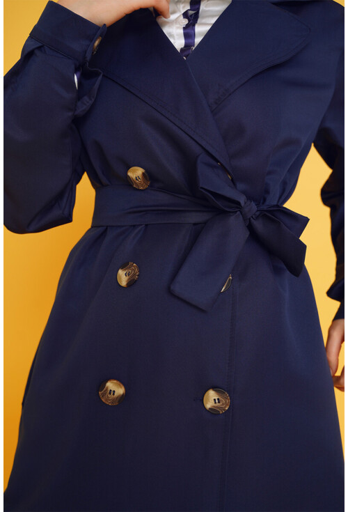 T5853 Double-Breasted Hijab Trench Coat