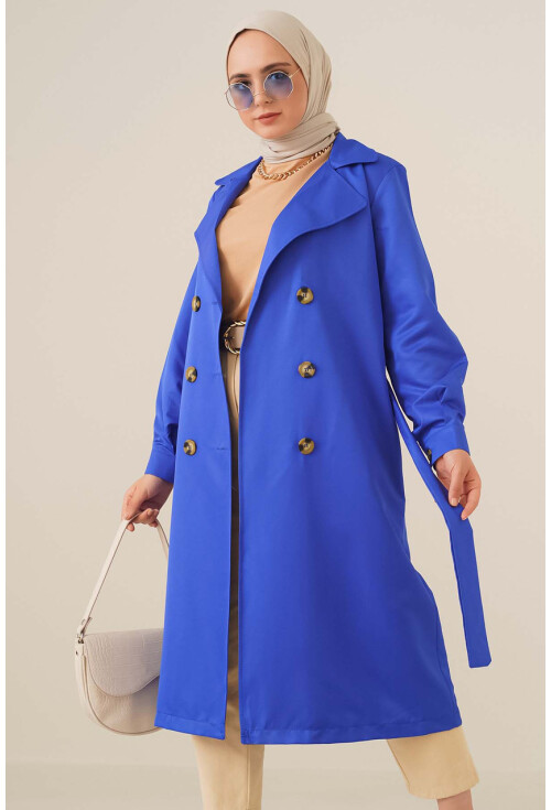 T5853 Double-Breasted Hijab Trench Coat