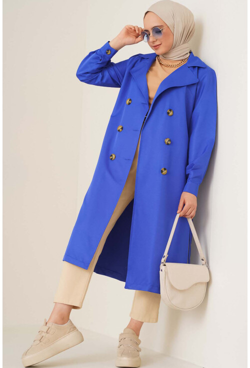 T5853 Double-Breasted Hijab Trench Coat