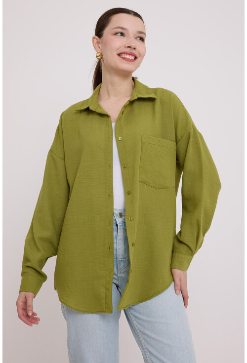 20153 Tek Cepli Oversize Keten Gömlek
