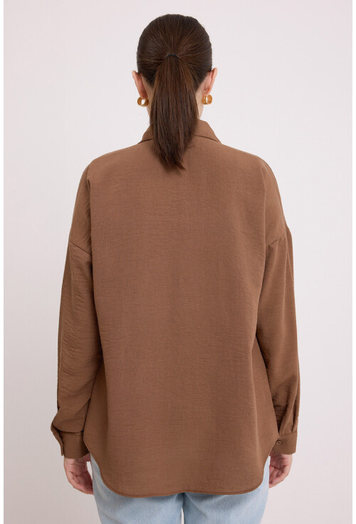 20153 Oversized Linen Shirt With Single Pocket