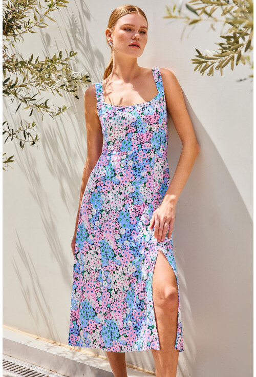 2282 Slit Strappy Viscose Dress