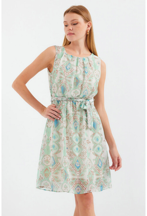 2501 Patterned Sleeveless Chiffon Dress