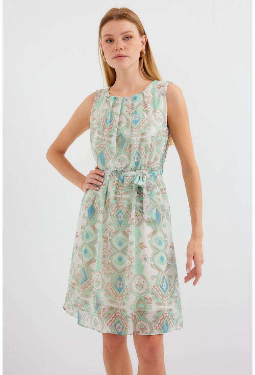 2501 Patterned Sleeveless Chiffon Dress