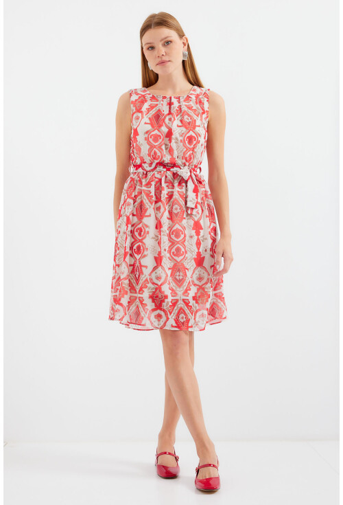 2501 Patterned Sleeveless Chiffon Dress