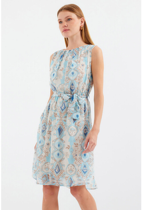 2501 Patterned Sleeveless Chiffon Dress