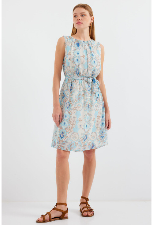 2501 Patterned Sleeveless Chiffon Dress