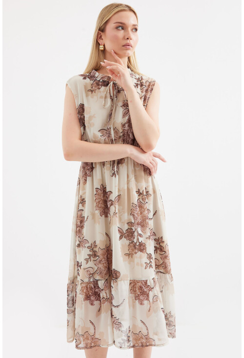 2503 Patterned Sleeveless Chiffon Dress