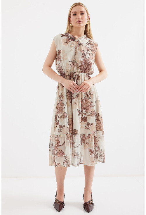 2503 Patterned Sleeveless Chiffon Dress