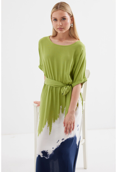 2504 Short Sleeve Patterned Viscose Dress