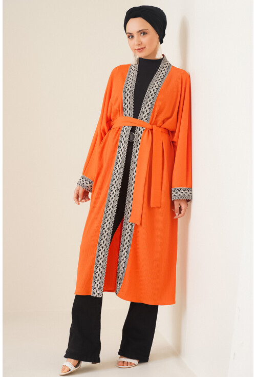 5865 Embroidered Knit Long Kimono