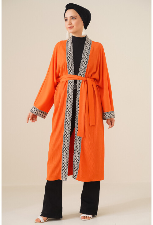 5865 Embroidered Knit Long Kimono