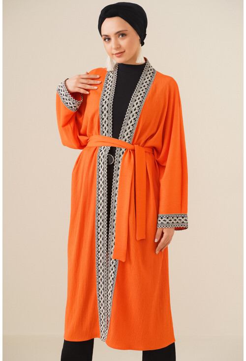 5865 Embroidered Knit Long Kimono