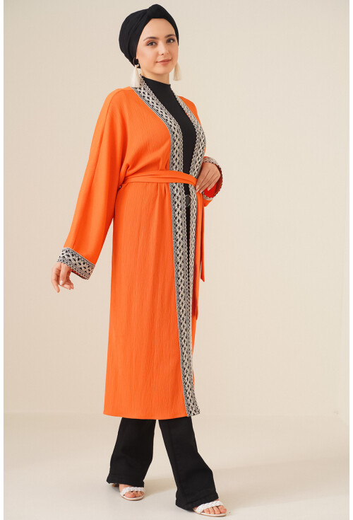 5865 Embroidered Knit Long Kimono