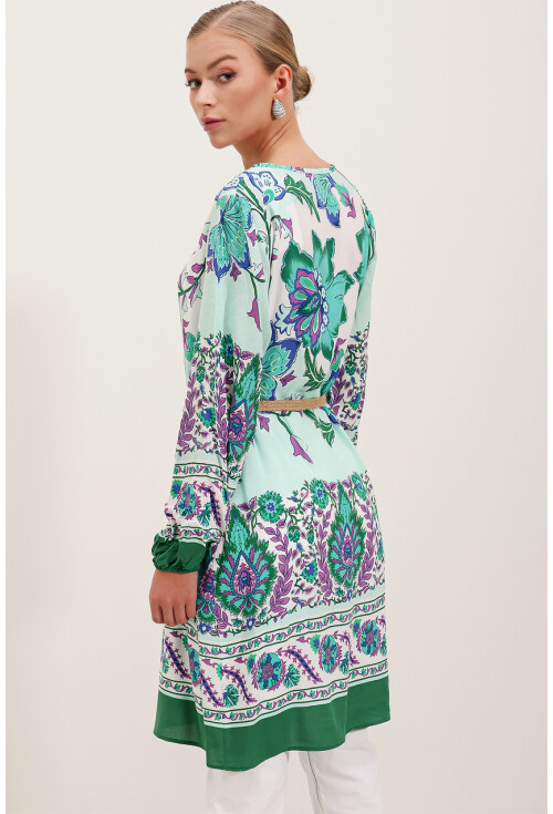 5902 Patterned Dress With Belt