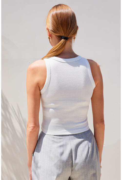 917 Crew Neck Ribbed Sleeveless Blouse