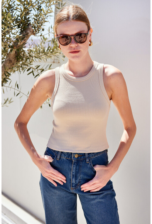 917 Crew Neck Ribbed Sleeveless Blouse