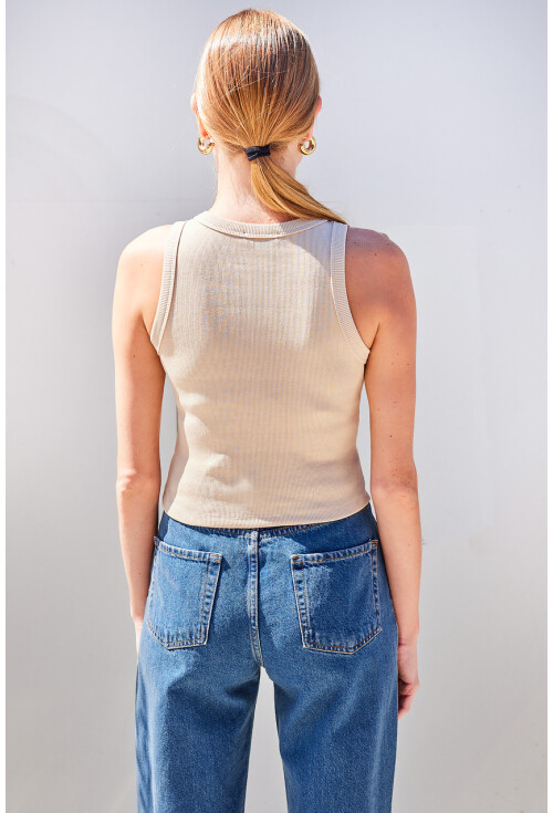 917 Crew Neck Ribbed Sleeveless Blouse