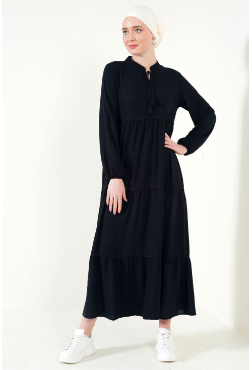 1627 Hijab Dress With Lace-Up Collar