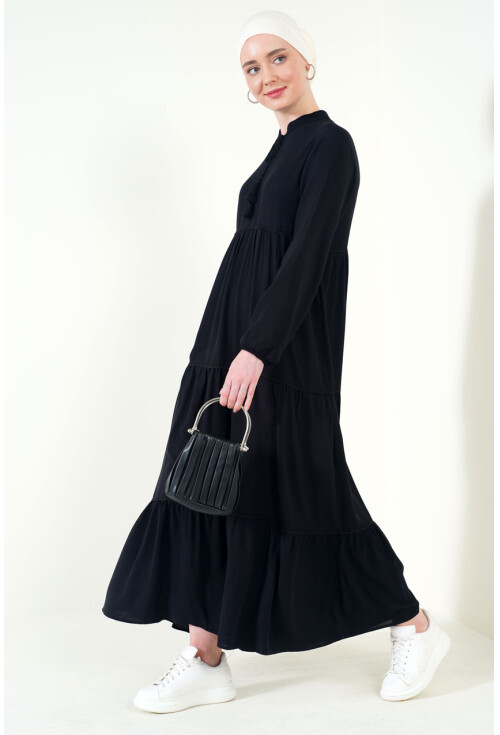 1627 Hijab Dress With Lace-Up Collar