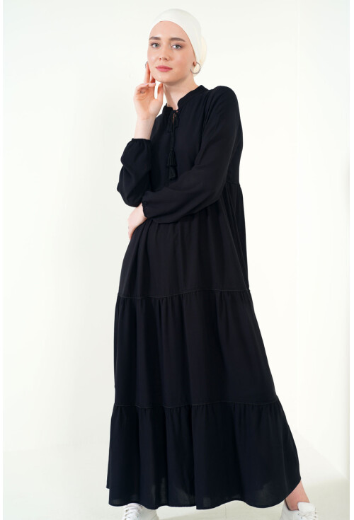 1627 Hijab Dress With Lace-Up Collar