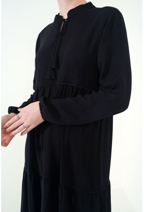 1627 Hijab Dress With Lace-Up Collar