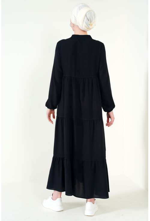 1627 Hijab Dress With Lace-Up Collar