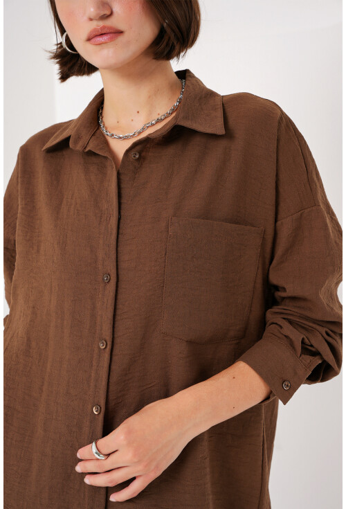 20153 Tek Cepli Oversize Keten Gömlek