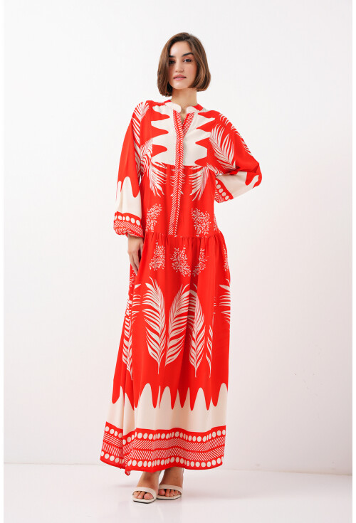 2423 Otantik Desenli Elbise