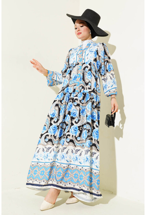 2423 Otantik Desenli Elbise