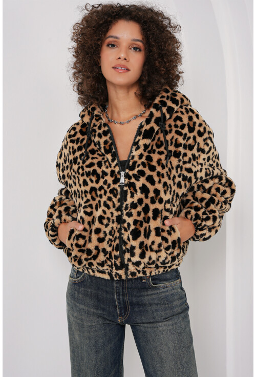 5193 Kapüşonlu Peluş Crop Ceket