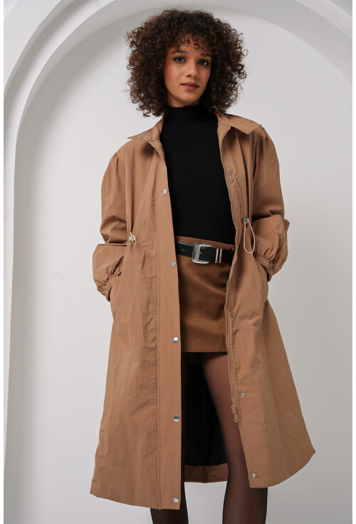 5939 Astarlı Uzun Trençkot