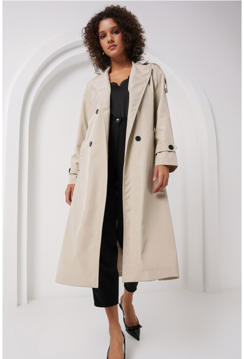 5941 Kruvaze Yaka Uzun Trençkot