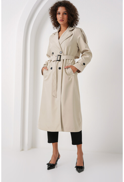 5941 Kruvaze Yaka Uzun Trençkot