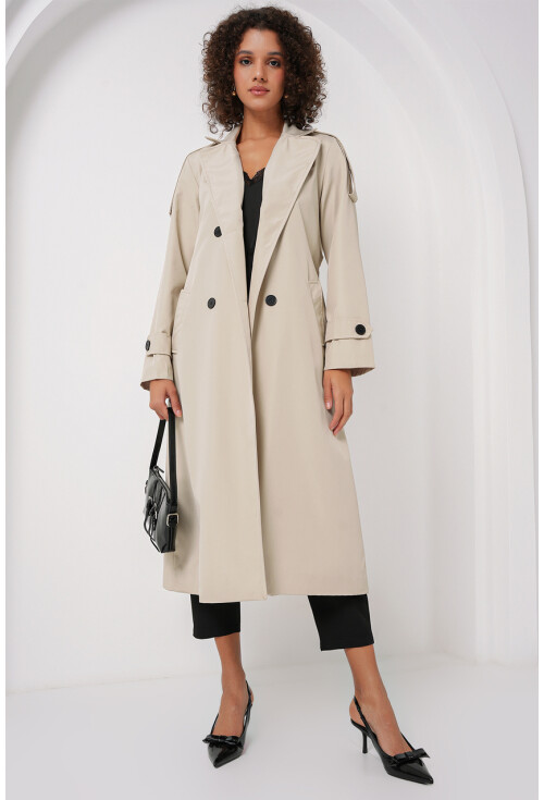 5941 Kruvaze Yaka Uzun Trençkot