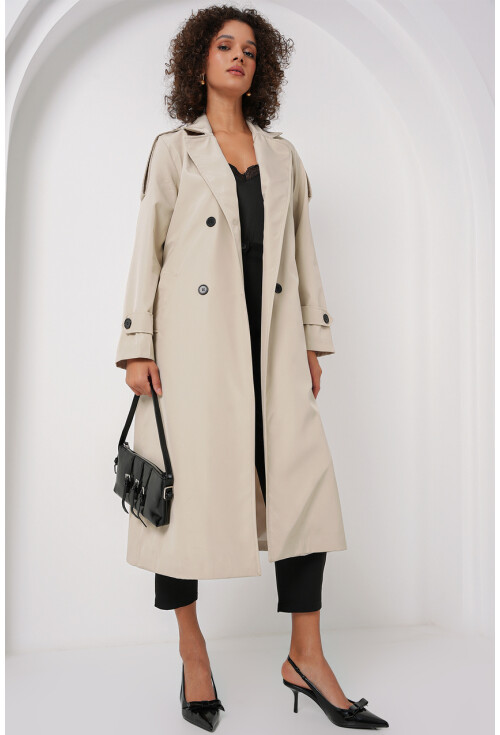 5941 Kruvaze Yaka Uzun Trençkot